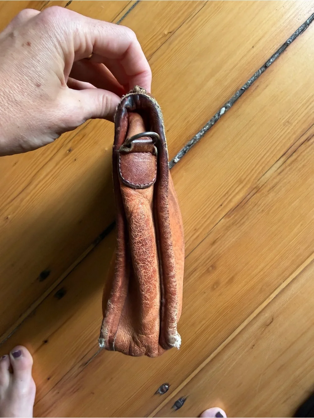 Vintage Brown Leather Zip Pouch